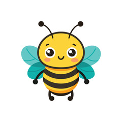 Cartoon bee with a big smile and big wings, Cute cartoon bee character Vector illustration isolated , Bee, side view on white background