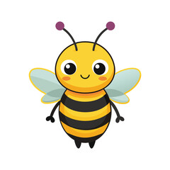 Cartoon bee with a big smile and big wings, Cute cartoon bee character Vector illustration isolated , Bee, side view on white background