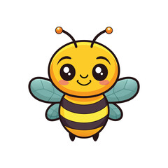 Cartoon bee with a big smile and big wings, Cute cartoon bee character Vector illustration isolated , Bee, side view on white background