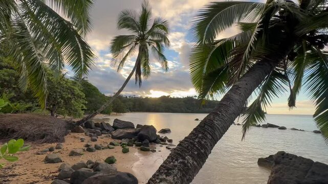 sunset time at the beach on the north shore of kauai, Hawaii