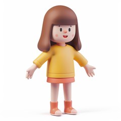 happy little girl in 3D style on a white background