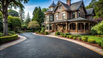 Rustic Victorian charm restored. Weathered asphalt transformed with intricate, textured patterns revealing hidden beauty like ancient, worn stone.