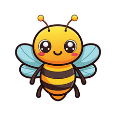 Cartoon bee with a big smile and big wings, Cute cartoon bee character Vector illustration isolated , Bee, side view on white background