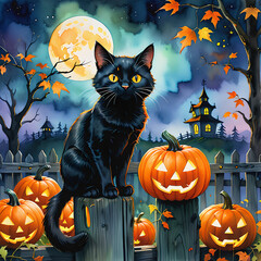 Mysterious Black Cat: Jack-O-Lantern Glow