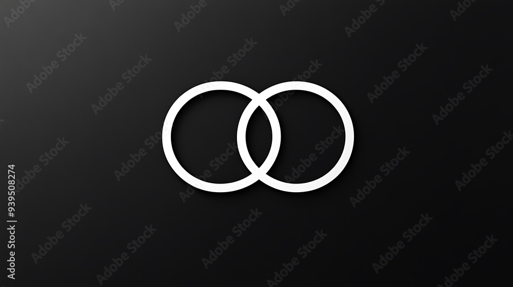 Poster Minimalist White Logo on Black Background with Intersecting Circles - Elegant and Modern Design
