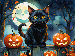 Mysterious Black Cat: Jack-O-Lantern Glow
