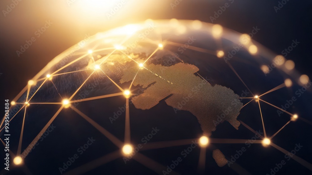 Aufkleber a close-up view of the globe connected by glowing lines, symbolizing global communication and digita