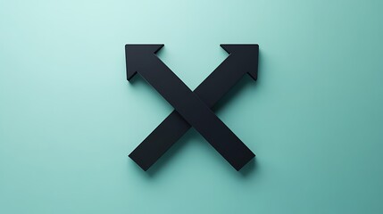 Minimalistic 3D Render of Crossed Arrows on Mint Green Background with Sharp Shapes