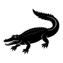 Fototapeta premium A black silhouette crocodile alligator illustration vector white background 