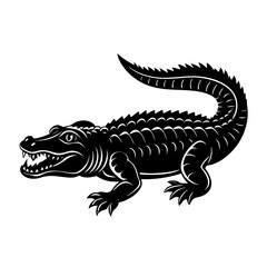 Fototapeta premium A black silhouette crocodile alligator illustration vector white background 