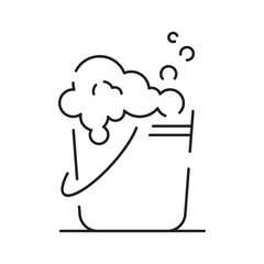 Car wash line icon. Automatic cleaning station linear signs. Bucket with foam bubbles, sponge and spray flat line icons
