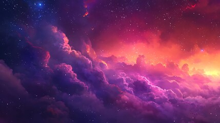 Naklejka premium Galactic Fantasy World - Colorful Cartoon Nebula Clouds and Stars Vector Illustration