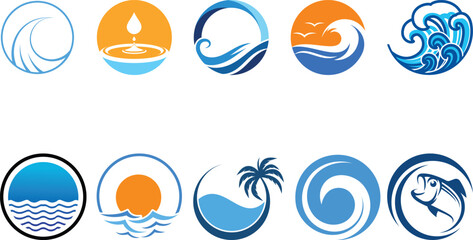 Circle Water icon set collection
