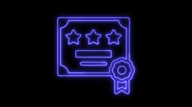 Neon Guarantee Certificate Icon - HD Animated Design with Linear Symbol on Black Background