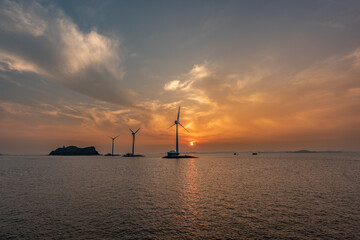 A picture of the sea and windmill at Tando Port in South Korea