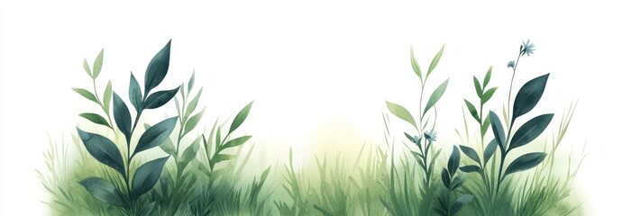 Fototapeta premium A serene illustration of leaves and grass, perfect for nature-themed designs and eco-friendly projects.