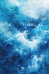 Obraz premium Tranquil Waves - Abstract Watercolor Art with Vibrant Blue and Turquoise Splashes