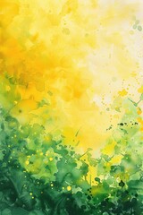 Summer Morning Freshness - Abstract Watercolor Background with Yellow and Green Splashes