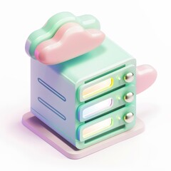 server and cloud icon in 3d style white background