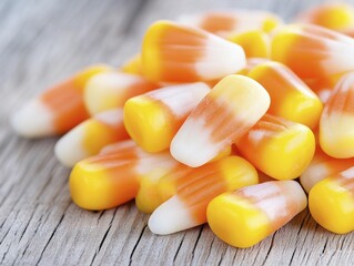 Candy corn sprinkled across a cheerful holiday table, bringing a delightful sweetness to the merry winter festivities.