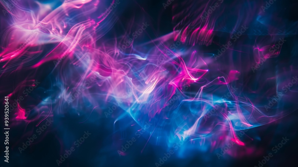 Wall mural This image showcases colorful, dynamic light trails in pink and cyan, blending seamlessly in an abstract flow.