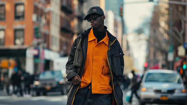fashionable guy walking on the street