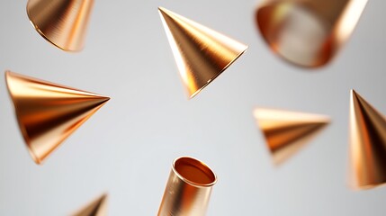 Ethereal Metallic Cones: Abstract Minimalist 3D Render with Cinematic Lighting