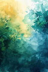 Fototapeta premium Serene Summer Vibes - Abstract Watercolor Blend of Blue Green and Yellow Splashes