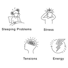 Emotional States and Mental Health Icons - Represent various Emotional Expressions, Cognitive Processes, and Psychological Phenomena - Editable Stroke and Colors