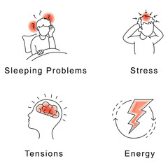 Emotional States and Mental Health Icons - Represent various Emotional Expressions, Cognitive Processes, and Psychological Phenomena - Editable Stroke and Colors