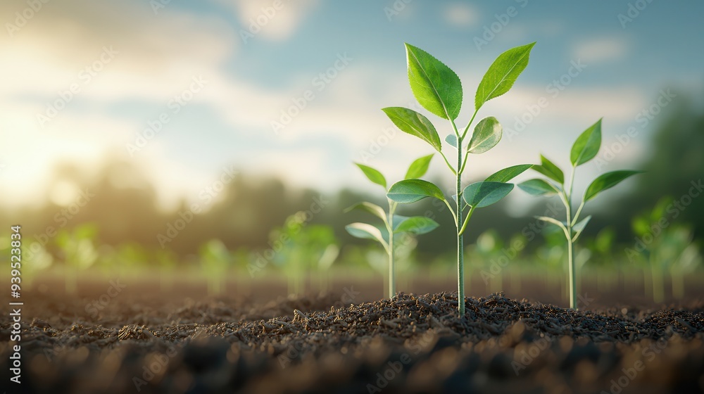 Canvas Prints Young Green Plant Shoots Growing in Soil.