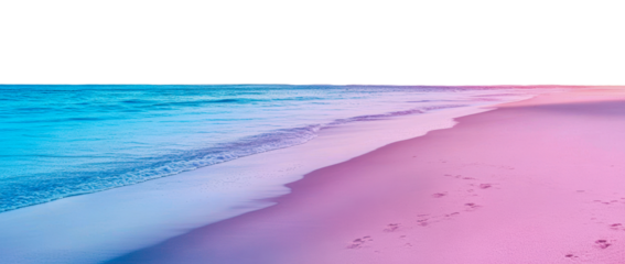 Sunrise beach with gentle waves and footprints, cut out - stock png.