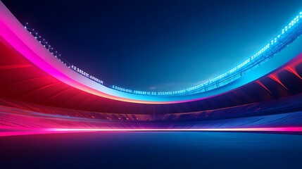 Dynamic Illuminated Sports Arena in Vibrant Gradient Colors Against Night Sky - 3D Rendering