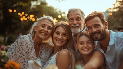 Happy multi generation family having garden party celebration, Happy holiday, Family day concept.
