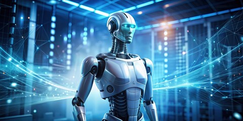 Abstract rendering of a futuristic bot background with digital elements, technology