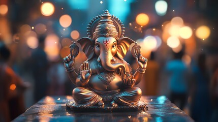Fototapeta premium Exquisite Ganesha Statue: A Symbol of Wisdom, Prosperity, and Divine Blessings.
