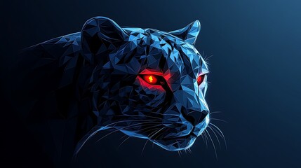 Abstract Low-Poly Cheetah Head with Glowing Eyes on Steel Blue Background - Minimalistic Geometric Wildlife Art
