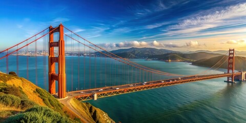 Fototapeta premium Panoramic view of Golden Gate Bridge in San Francisco, California, Golden Gate Bridge