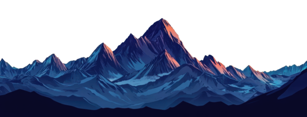 Sunset over majestic mountain peaks, cut out - stock png.