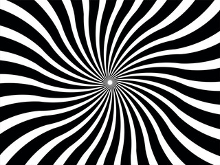 Black and white spiral background, swirling radial pattern, abstract vector illustration