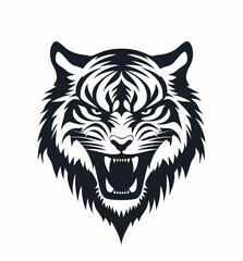 Fototapeta premium Fierce tiger head graphic design showcasing intricate details and powerful expression, perfect for wildlife enthusiasts and artists.