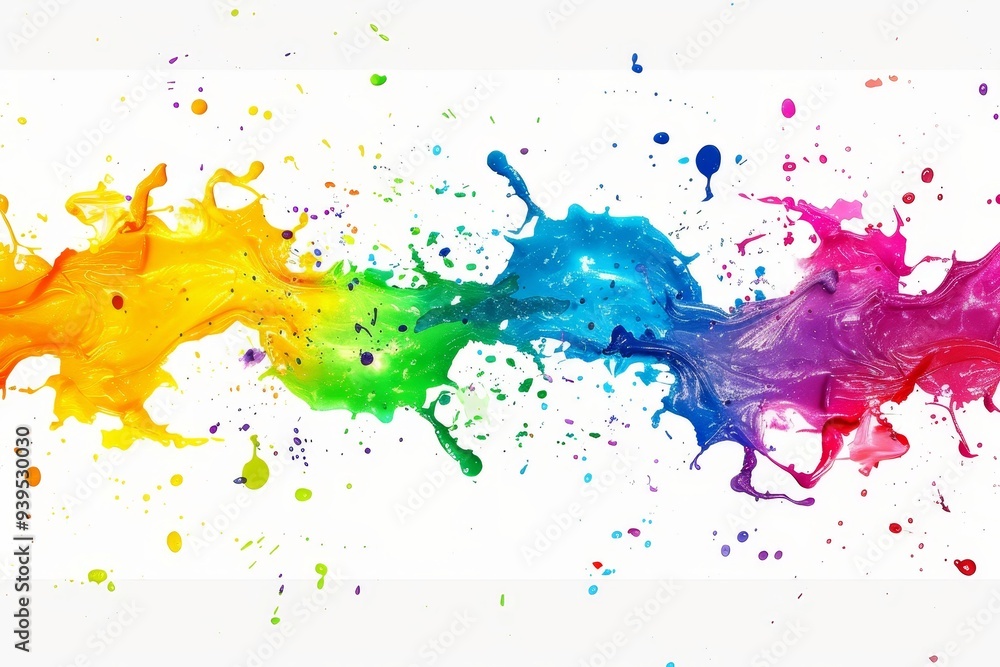 Sticker An image capturing a vibrant splash of rainbow colors with paints merging dynamically in an artistic display.