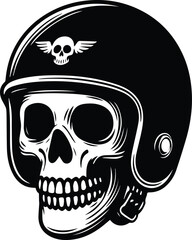 Retro vintage biker racer skull in helmet design vector
