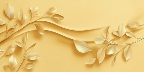 golden abstract effect with light floral shape curved on mustard background 