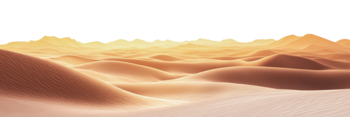 Gentle sand dunes at sunset in a desert landscape, cut out - stock png.