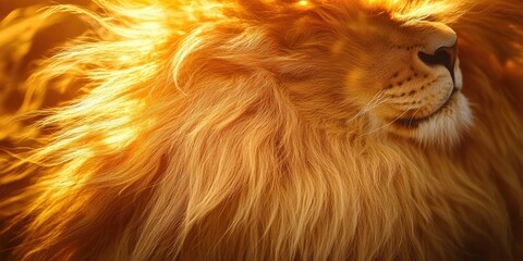 Naklejka premium Closeup of a lion's golden fur and eye.