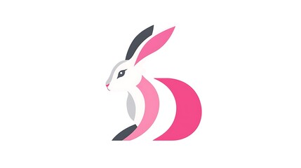 Gentle Rabbit Logo Design in Soft Curves - Vector Graphic in Gray and Pink on White Background