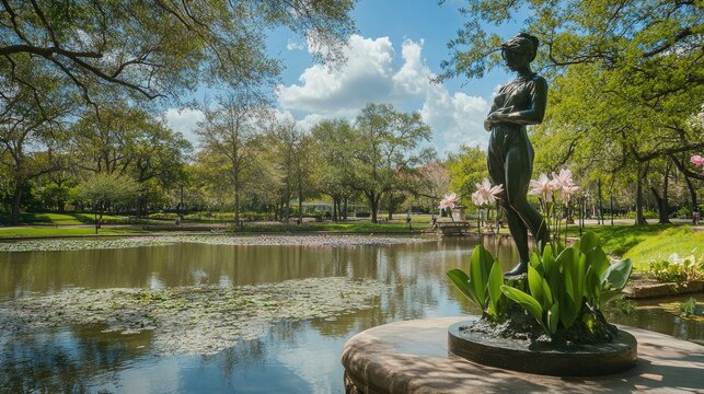 Houston Art: Historic Building and Statue at Hermann Park, Texas