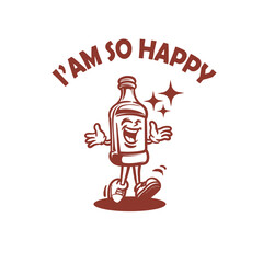Retro groovy bottle mascot character