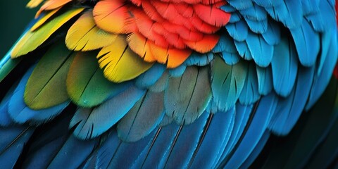 Fototapeta premium Colorful parrot feathers close-up.